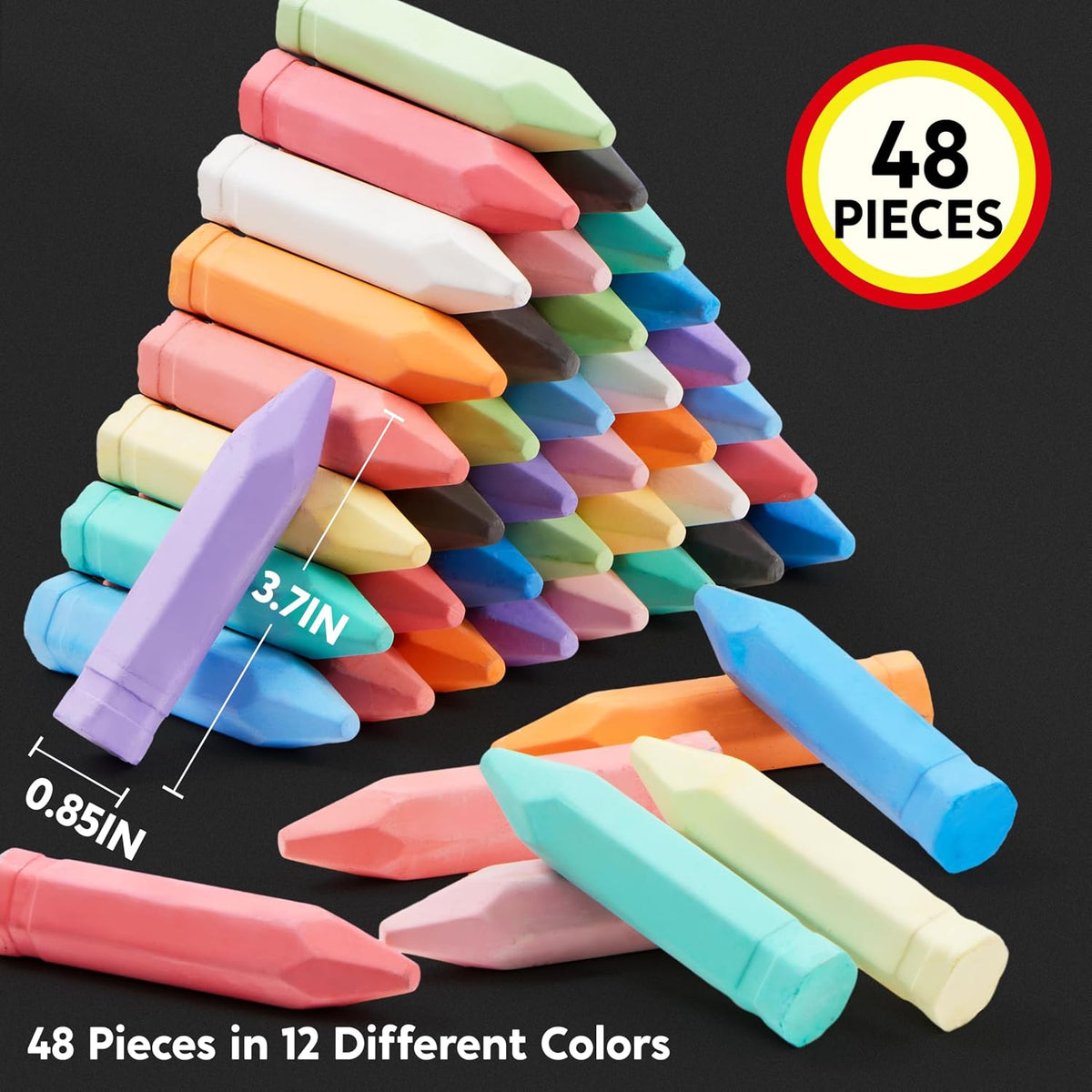 JOYIN 48 PCS Cone Shaped Washable Sidewalk Chalks Set, 12 Colors - image 3