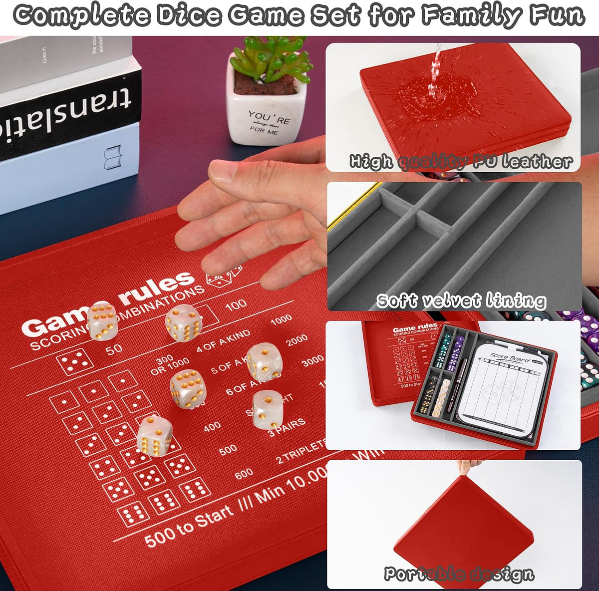 AUSIIBTO red and black Farkle dice tray and storage case with pearl dice - view 9
