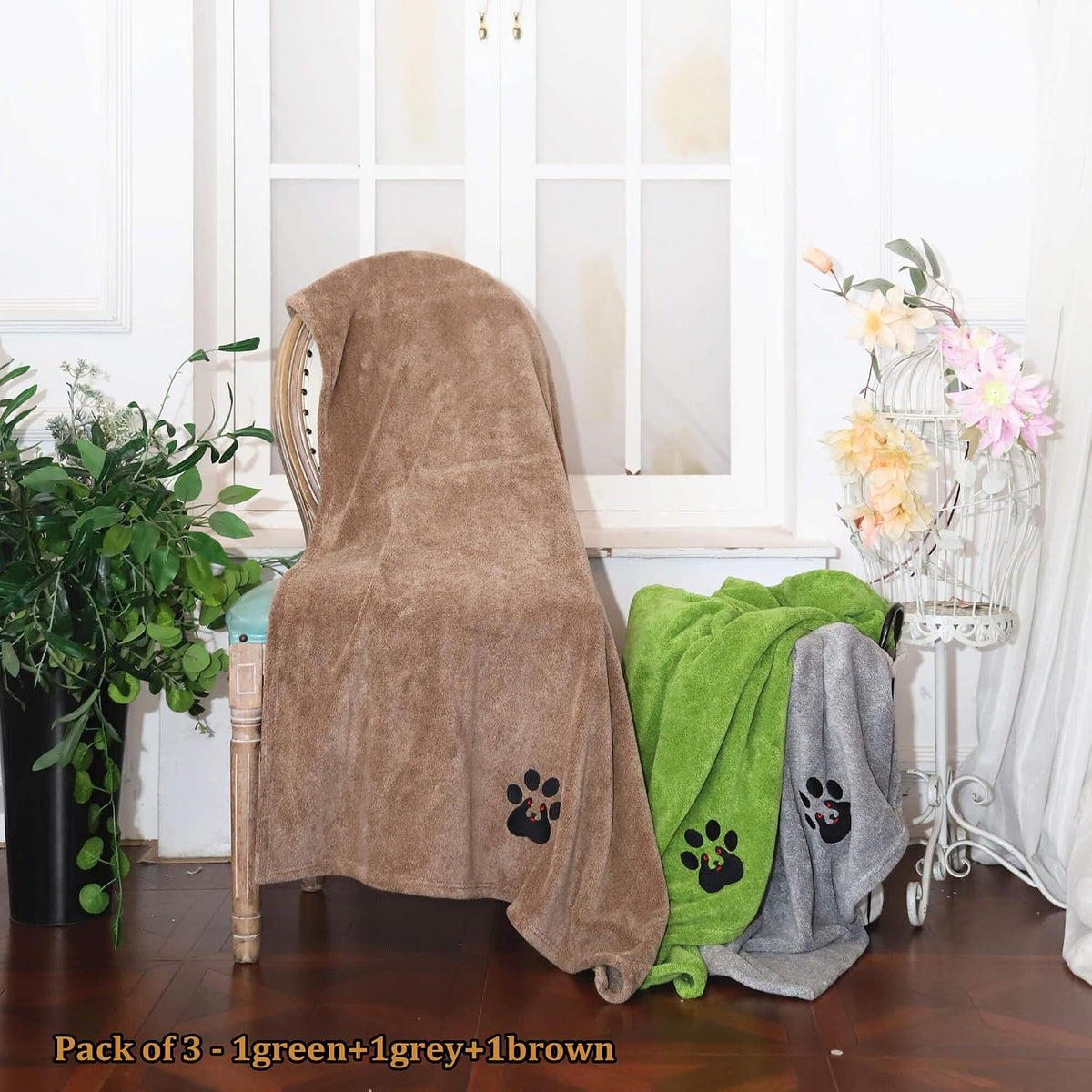 Dogvingpk Dog Towels for Drying Dogs 2 Pack - Green and Brown and Grey / XL-55" * 36" - image 2