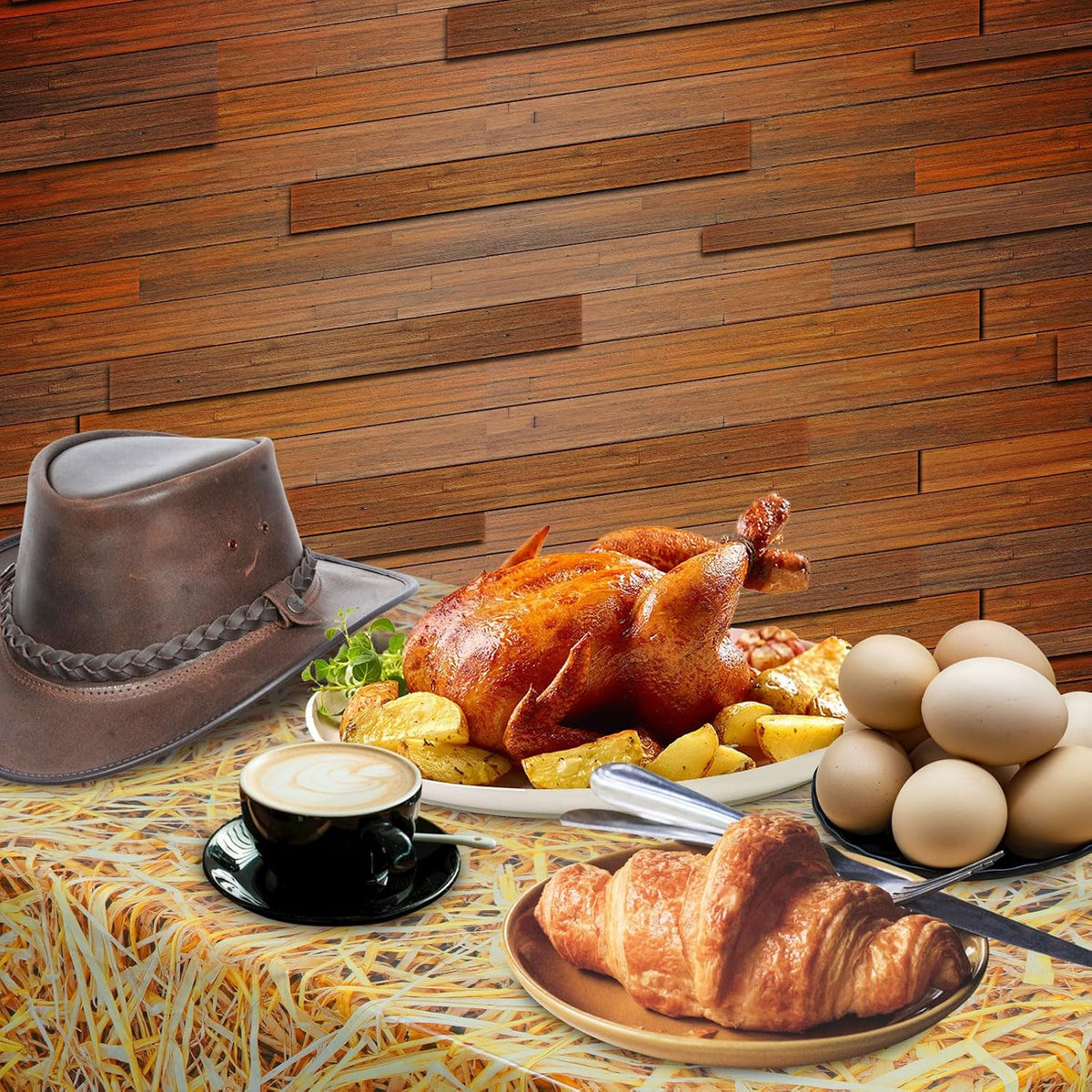 LANMANUO straw tablecloth set with hay bale print, three 54 x 108 inch plastic covers - view 7