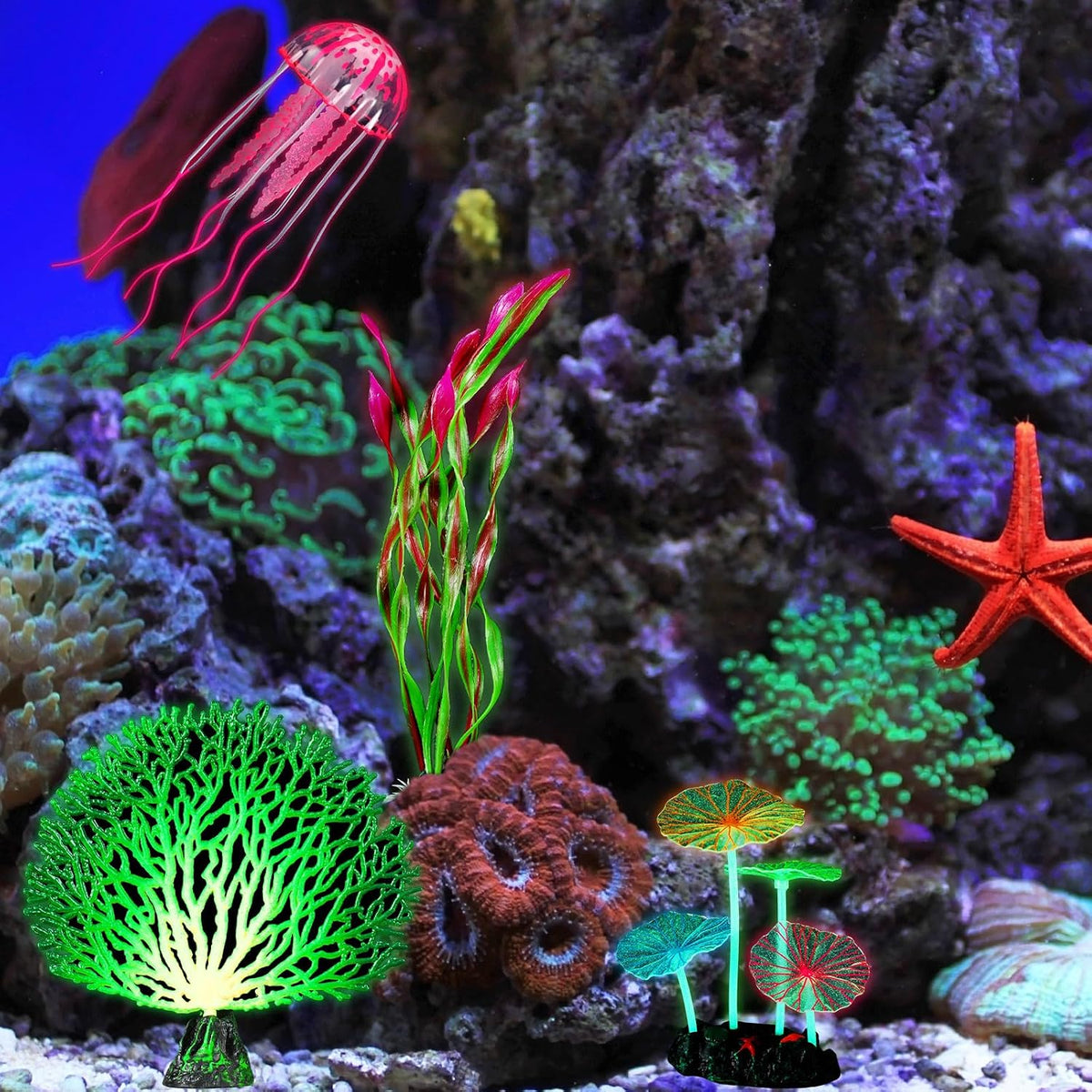 Frienda 8 Pcs Glowing Aquarium Fish Tank Decorations, Blue, Pink – Essentials for Fish - Purple, Pink - image 4