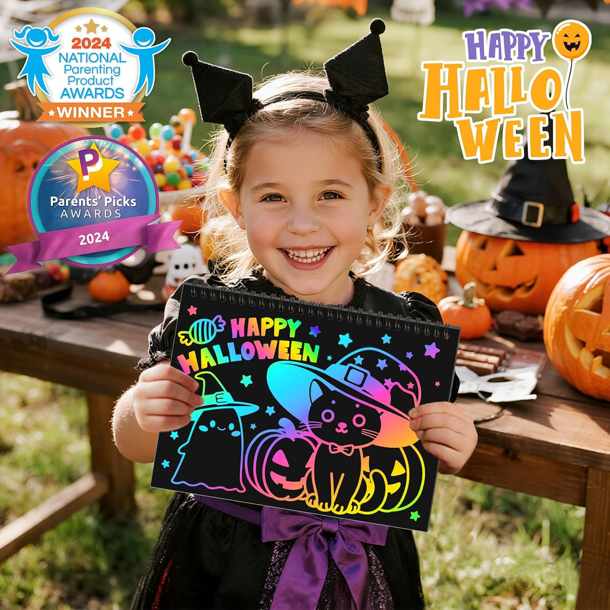 ZMLM Scratch Paper Art Craft: 2 Pack Rainbow Scratch Set for 3 4 5 6 - Halloween - image 3
