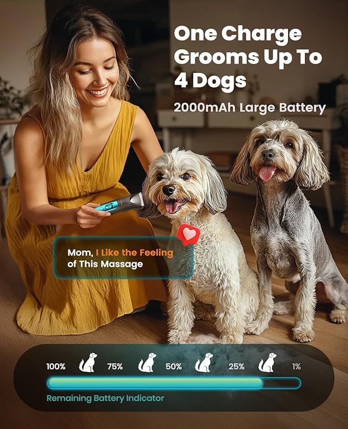 oneisall Quiet Dog Clippers for Grooming LED Light, Cordless Dog Grooming Kit 4 in 1, 2000mAh Pet Clippers Paw Trimmer Nail Grinder for Paw, Nail, Face, Ears, Legs, Body