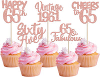 Rose gold glitter vintage 1946 cupcake toppers for an 80th birthday - view 7