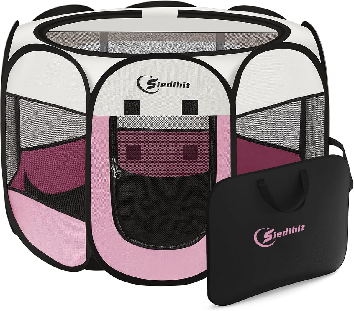 Siedihit Dog Cat Playpen, Puppy Pet Playpen Indoor for Small Dog Crate Tent Cage Outdoor, Portable - Pink / Medium