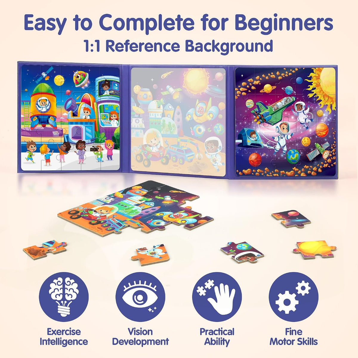 SYNARRY magnetic dinosaur puzzle book with three colorful dinosaur scenes - view 20