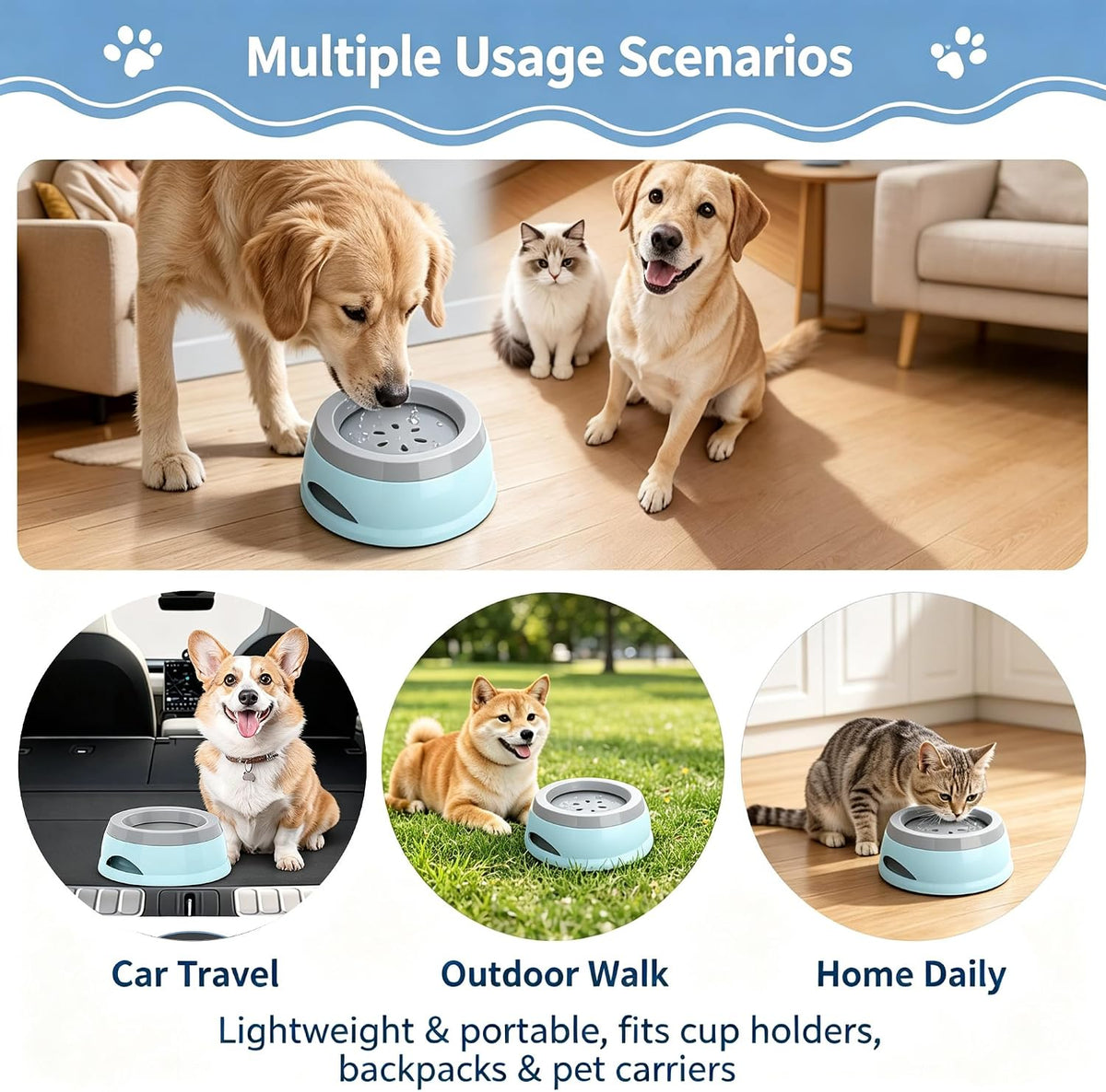 25 oz No Spill Water Bowl for Dogs and Cats Small Slow Drinking Dog - Blue - image 3