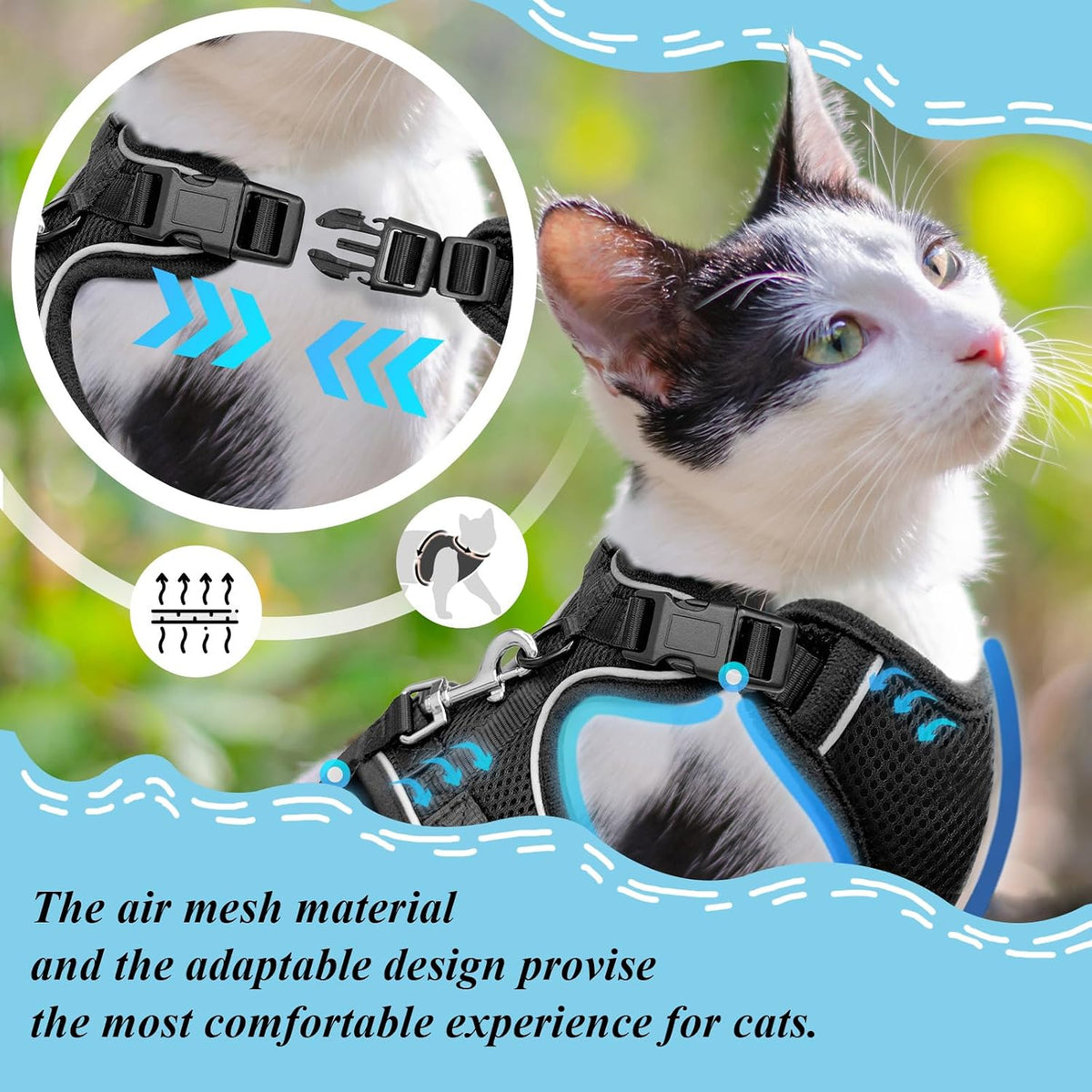 Cat Harness and Leash Set, Adjustable Cat Vest Harnesses – Essentials for Cats - Black / Small - image 3