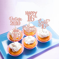 Rose gold glitter vintage 1946 cupcake toppers for an 80th birthday - view 19