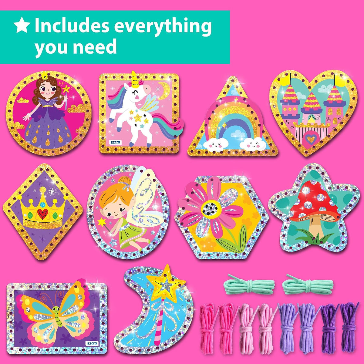KRAFUN Princess, Unicorn & Mermaid Lacing Cards Age 3+ - Girly - image 2