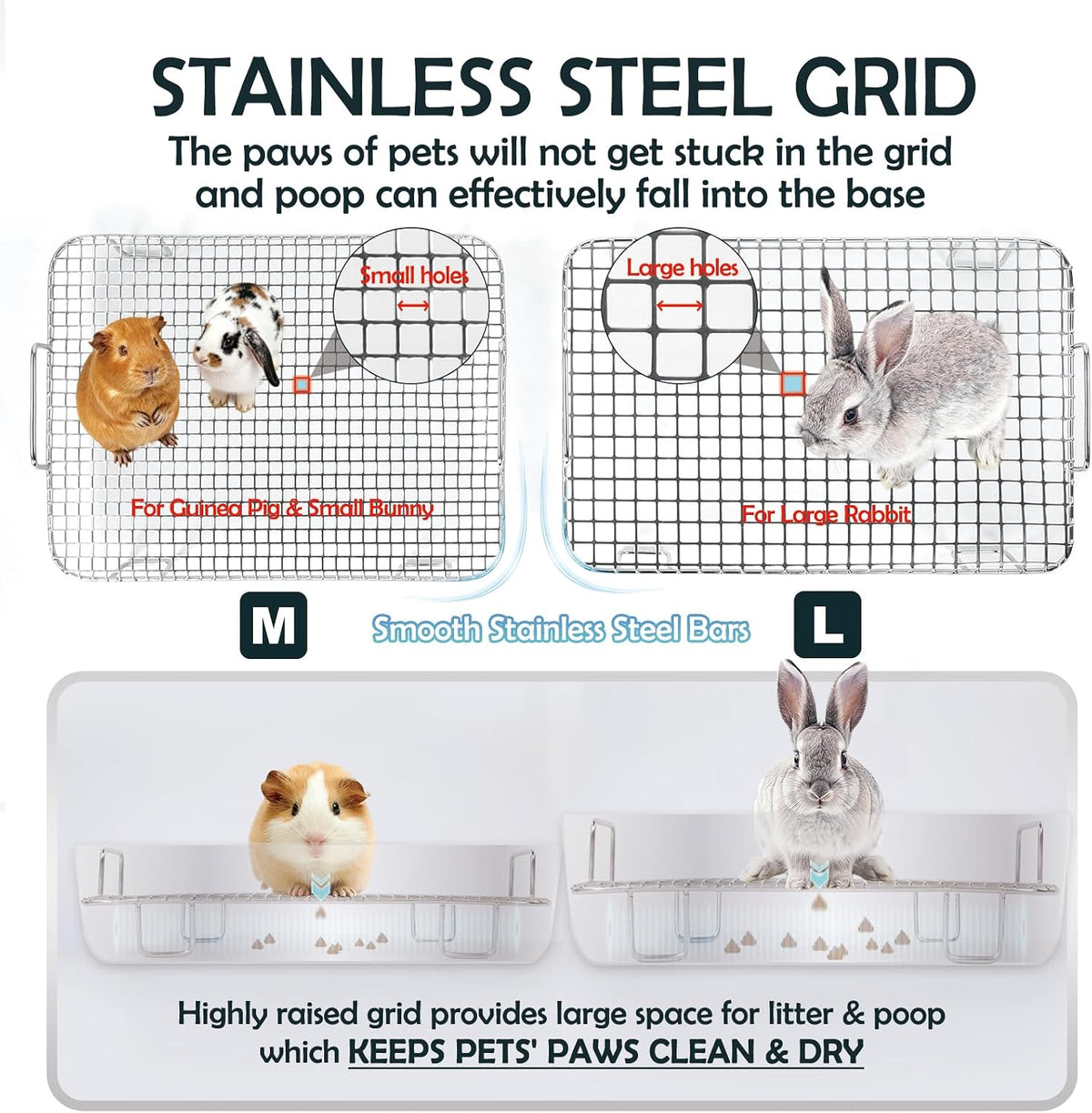 MEEXPAWS Rabbit Litter Box Stainless Steel - M 17.7"x13.7"x3.9" for Guinea Pig and Small Bunny - image 2