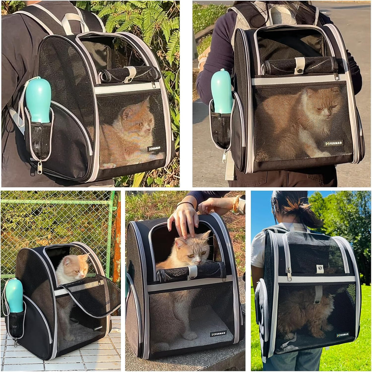 Cat Backpack Carrier for Small Dogs and Medium cat Puppy Kitten Bunny - Black / 12.9"L x 10.6"W x 15.5"H - image 4