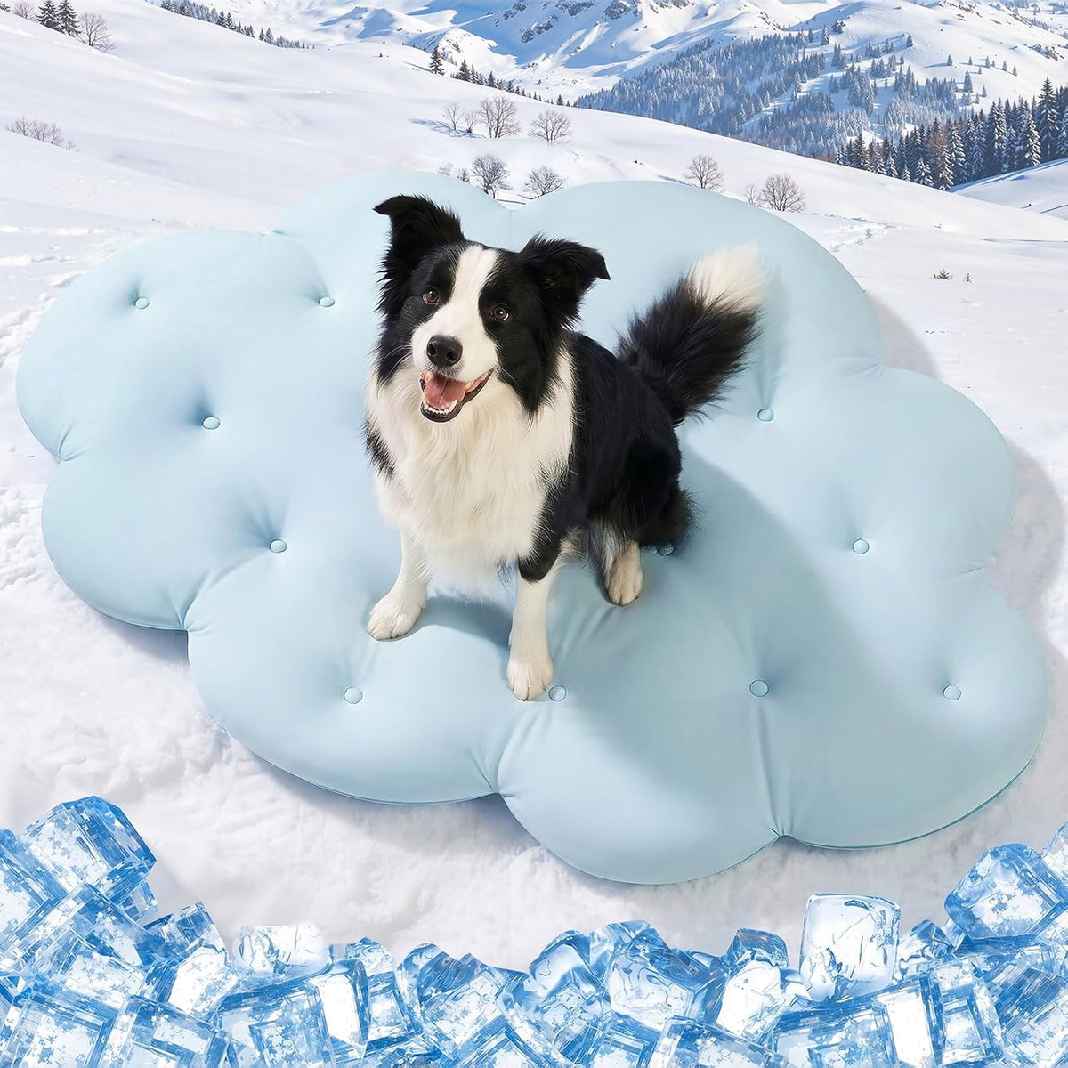 Q-Max>0.4 Dog Cooling Mat, 59''×40'', Blue+Grey - Cloud-Sky Blue / L