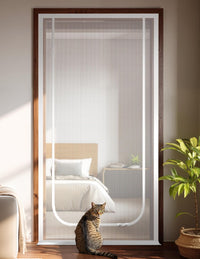 BFNN Cat Screen Door, Scratch Resistant Mesh Gate - White, U-shaped / Up to 36''x 82'' (Fits Door Opening Size)