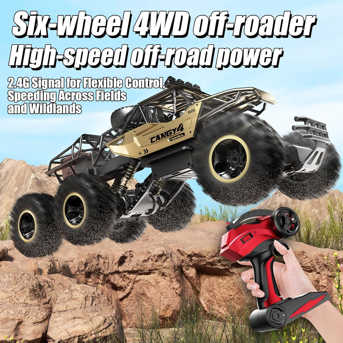 Jiakora RC Cars Remote Control Car 1:12 Off Road Truck - 6 Wheels Gold - image 4