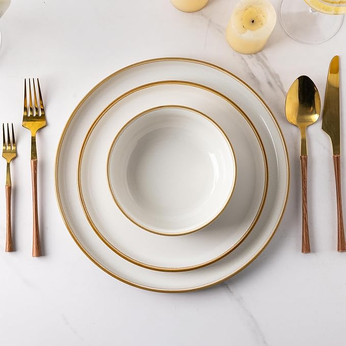 GBHOME Ceramic Dinnerware Sets for 4, 12 Pieces Stoneware Plates and Bowls Sets, Scratch Resistant Dishes, Dishwasher & Microwave Safe, Reactive Glaze-White