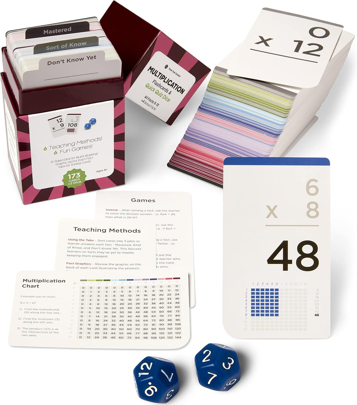 Award-Winning Multiplication Flash Cards, 173 Jumbo Cards - 2 Dice + Mult