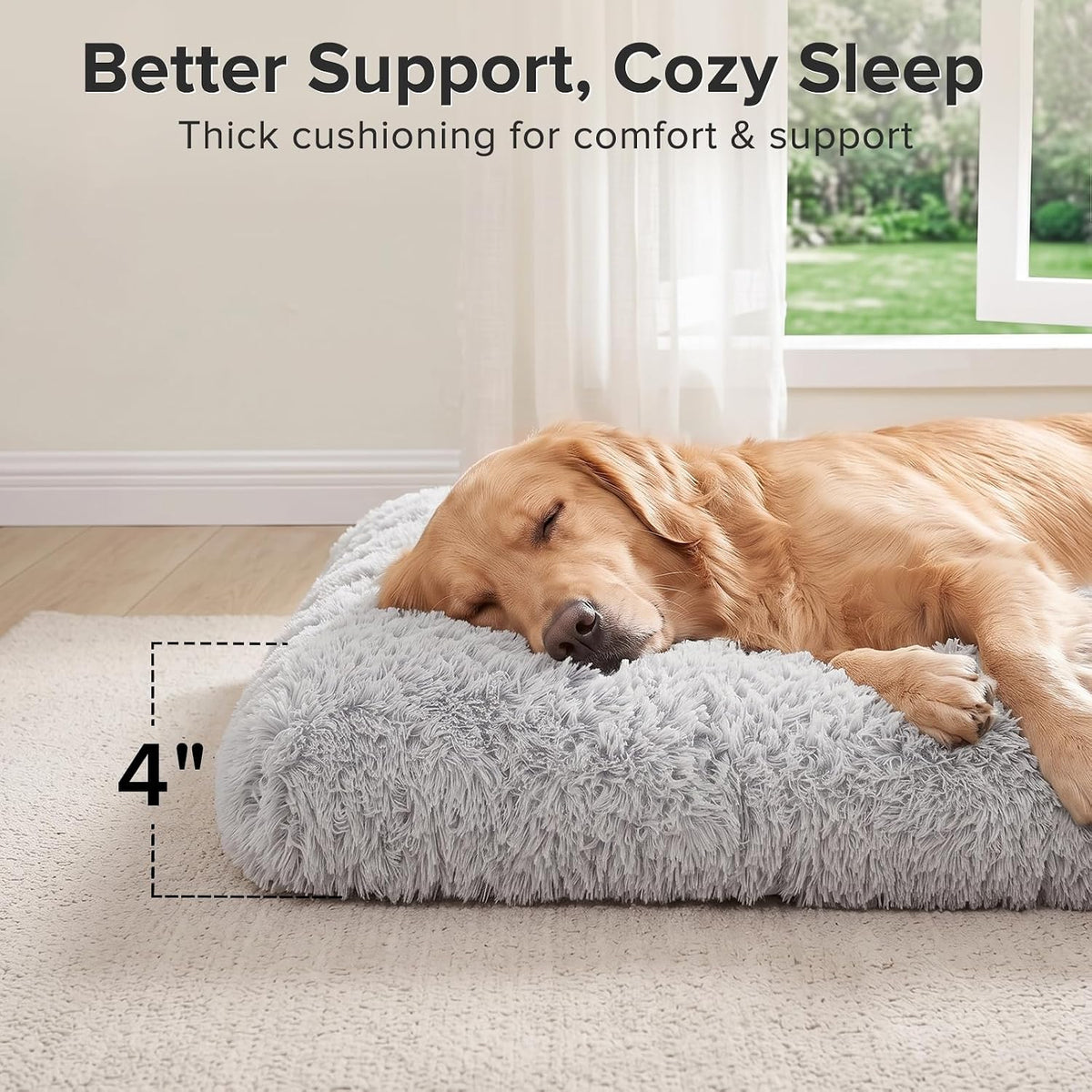 JOEJOY Large Dog Bed Crate Pad - 44.0"L x 32.0"W x 4.0"Th / Light Grey - image 3