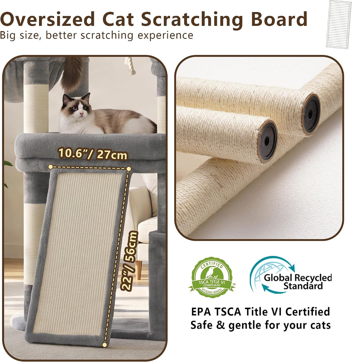 Heybly Cat Tree 72.4-Inch Anti-Tip Cat Tower with Spacious Perches - Light Gray / 72.4 inch - image 4