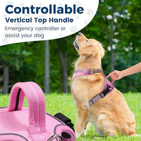 Funfox Dog Harness No Pull, Adjustable Pet Vest Harness, Super Soft Material with Vertical Handle Easy Control, Reflective Night Walking, 2 Leash Clips for Large Dogs, Pink, L