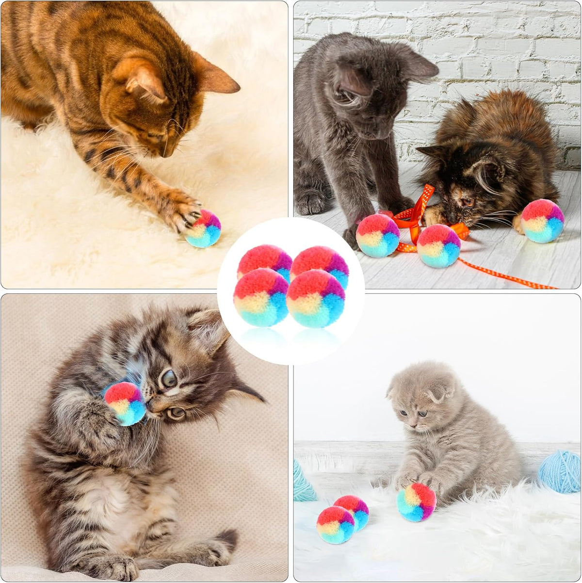 KALIONE 30 Pcs Soft Plush Cat Ball 1.2-inch Rainbow Cat Toy Balls - image 2