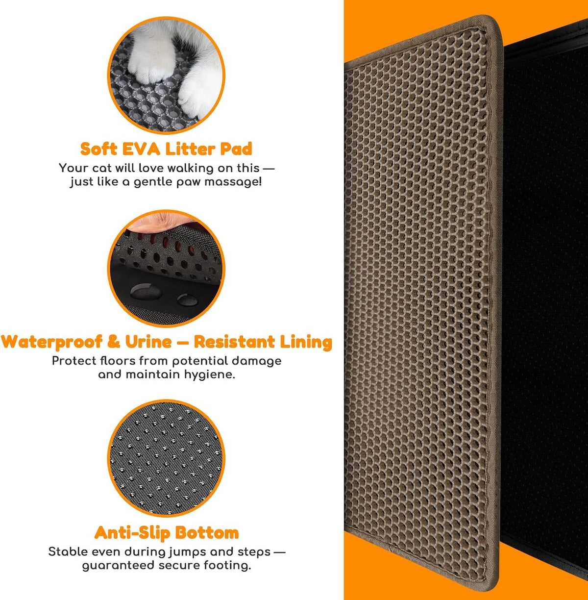 Cat Litter Mat 24"x16", Double Layer EVA litterbox Mat Beige - Brown / Honeycomb-31 x 24 Inches - image 3