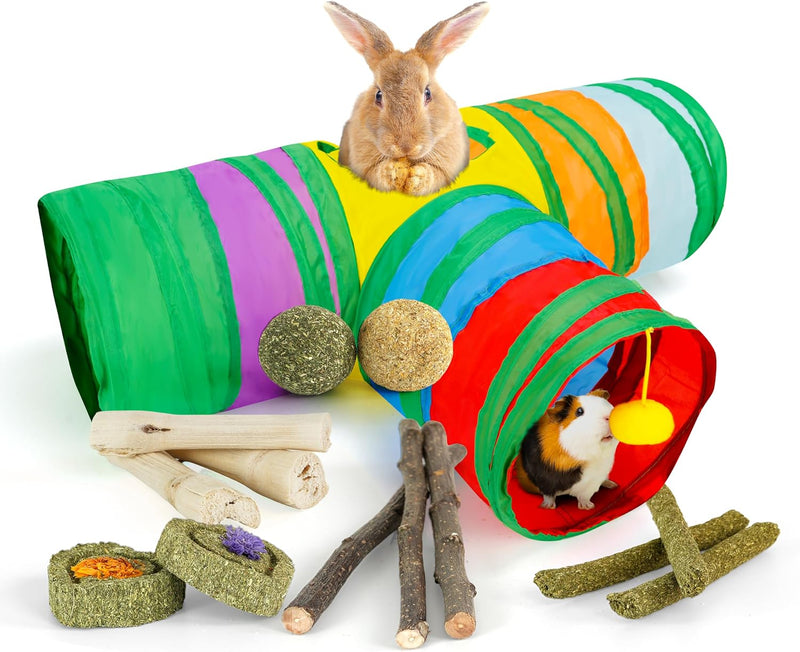 Bunny Tunnels & Tubes Collapsible 3 Way Rabbit Hideout with 13pcs - Colorful