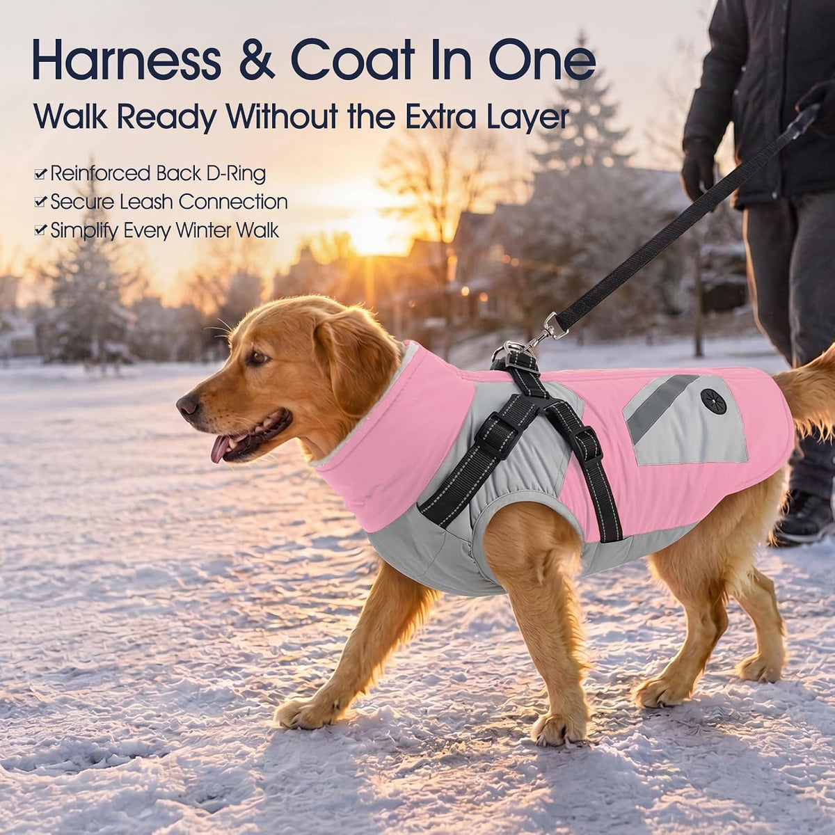 Dog Winter Coat with Harness Built in - XX-Large(Chest:35.4 in) / Pink - image 2