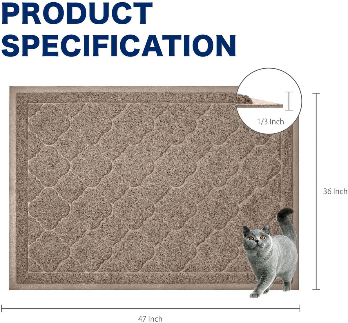 Cat Litter Box Mat, Kitty Premium PVC Pad, Durable Trapping Rug - #06 Champagne / Medallion/47 x 36 Inch - image 2