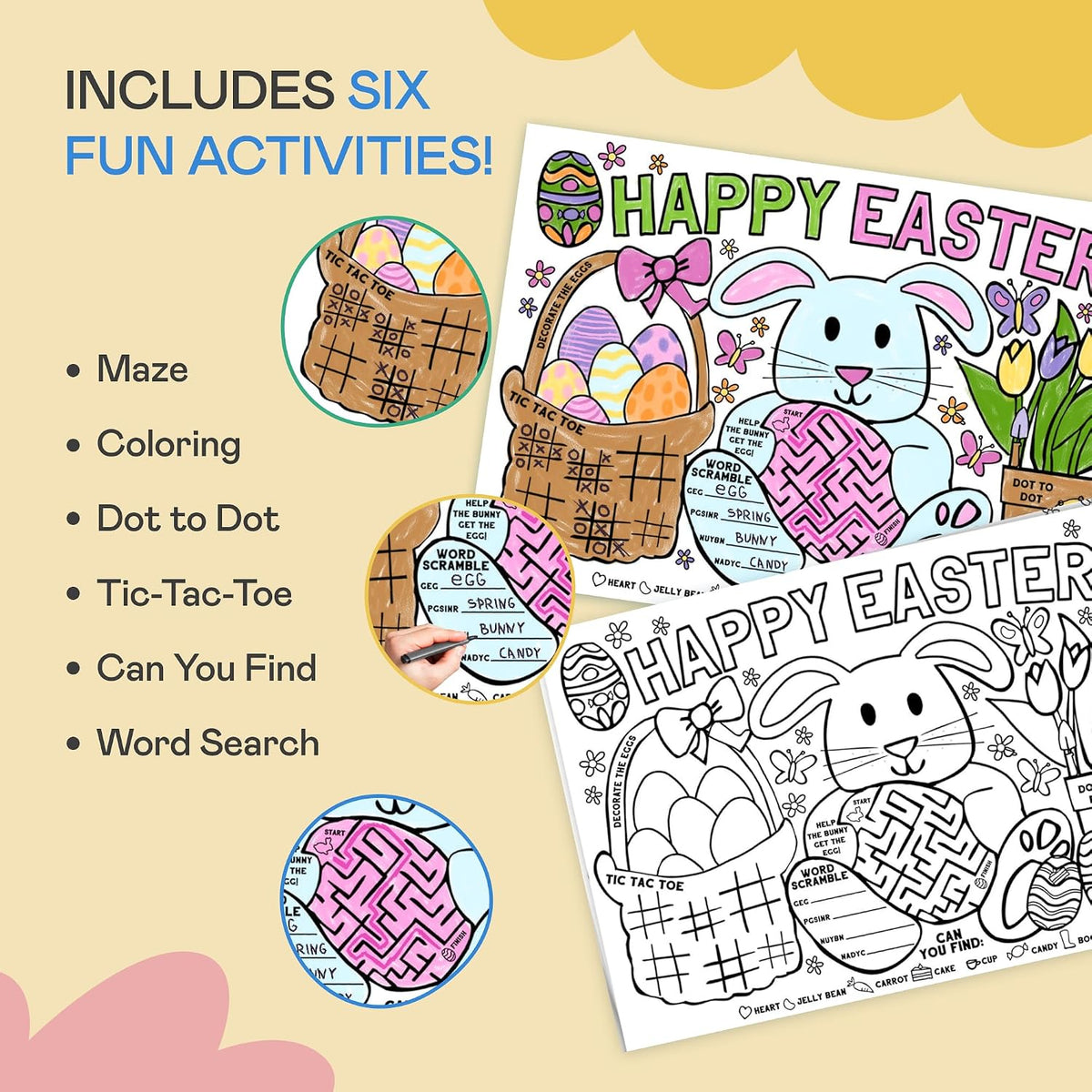 Tiny Expressions Thanksgiving coloring placemats set of 12 with turkey and activity games - view 16