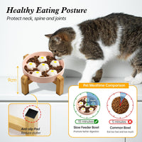Ceramic Slow Feeder Cat Bowl, 6.3" Whisker Friendly Anti-Vomit - White + Stand - image 3