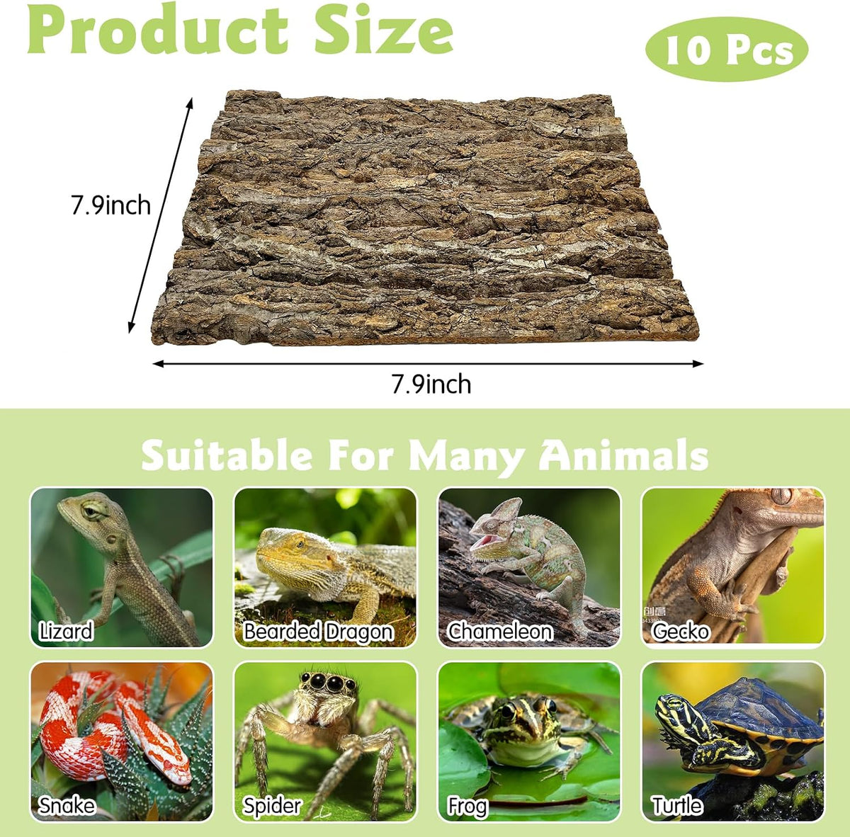 10PCS Cork Tile Background Bark 7.9”Lx7.9”W Reptile Tank Background - 10PCS - 7.9” x 7.9” - image 2