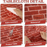 NatNarr 3 Pack Wood Grain Plastic Tablecloths - Red Stone Wall - image 4