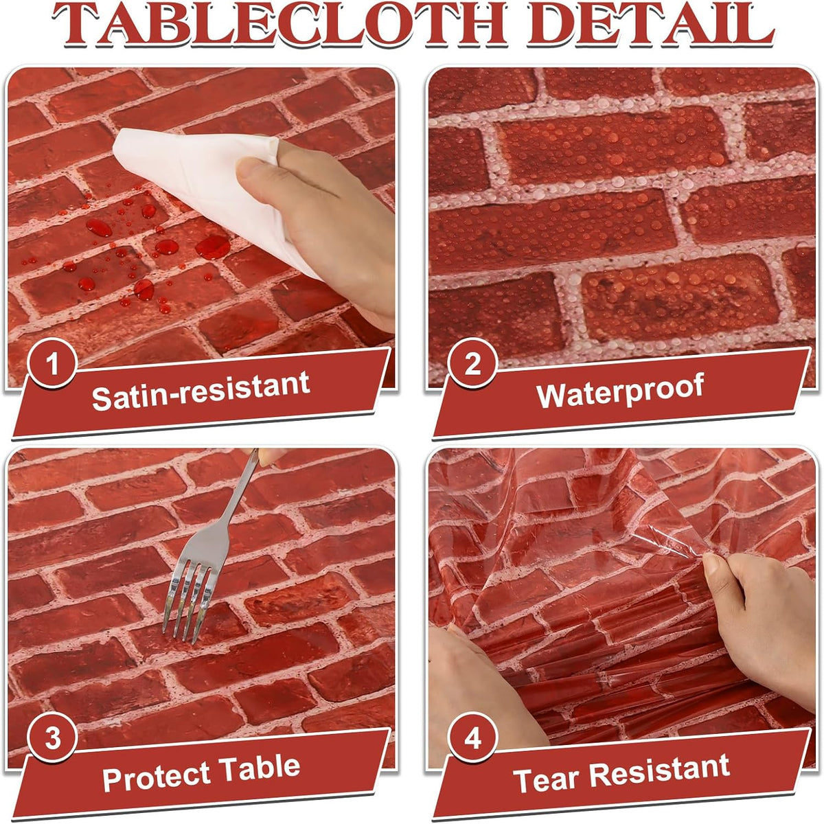 NatNarr 3 Pack Wood Grain Plastic Tablecloths - Red Stone Wall - image 4