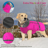Dogcheer waterproof dog winter jacket with fur collar and leash opening - view 2