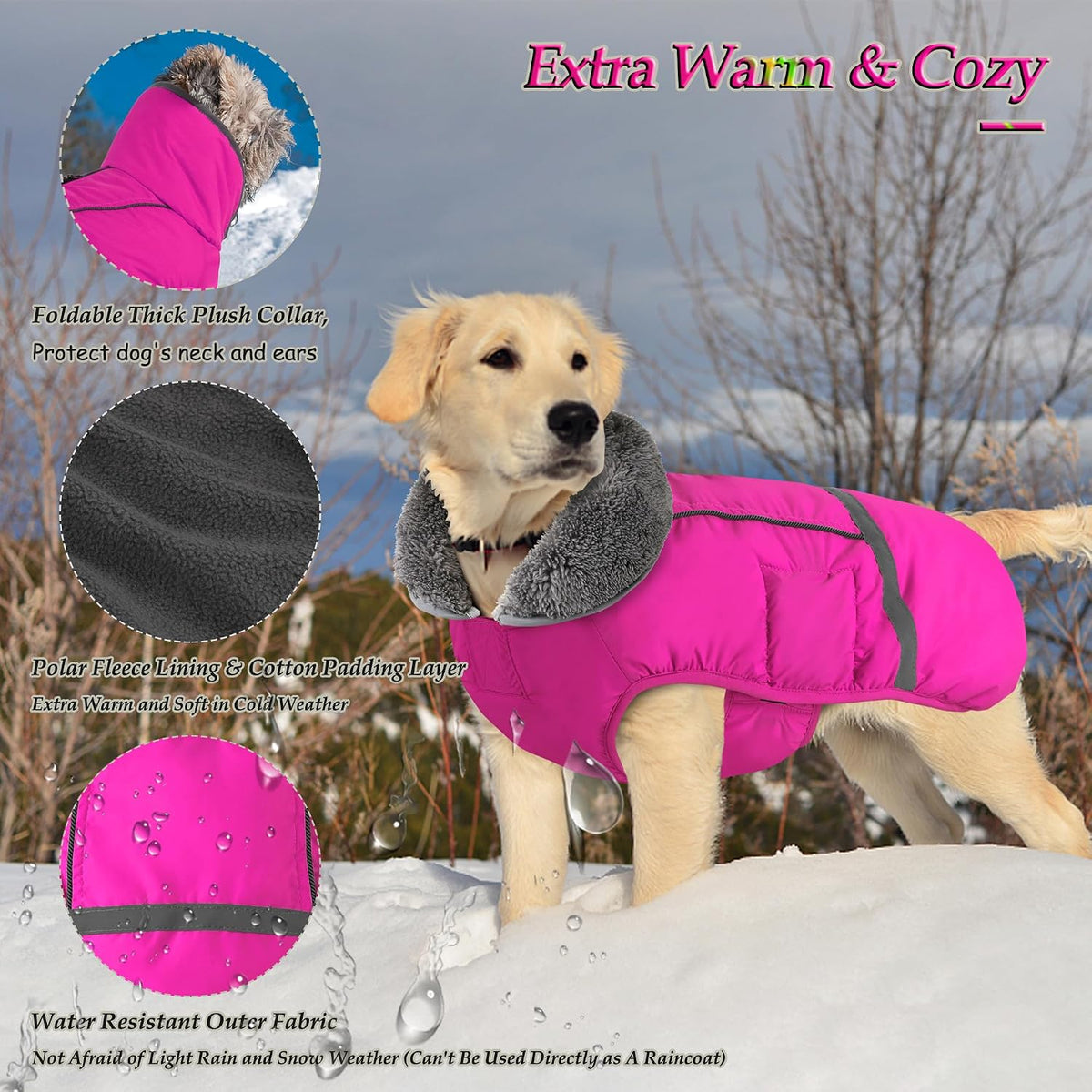 Dogcheer waterproof dog winter jacket with fur collar and leash opening - view 2