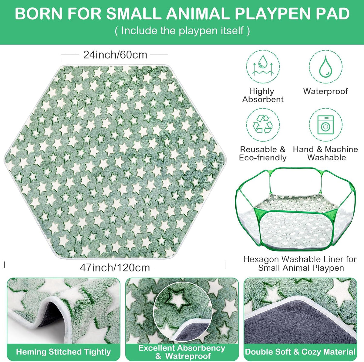 Guinea Pig Playpen with Mat Small Animal - Green / Star - image 2