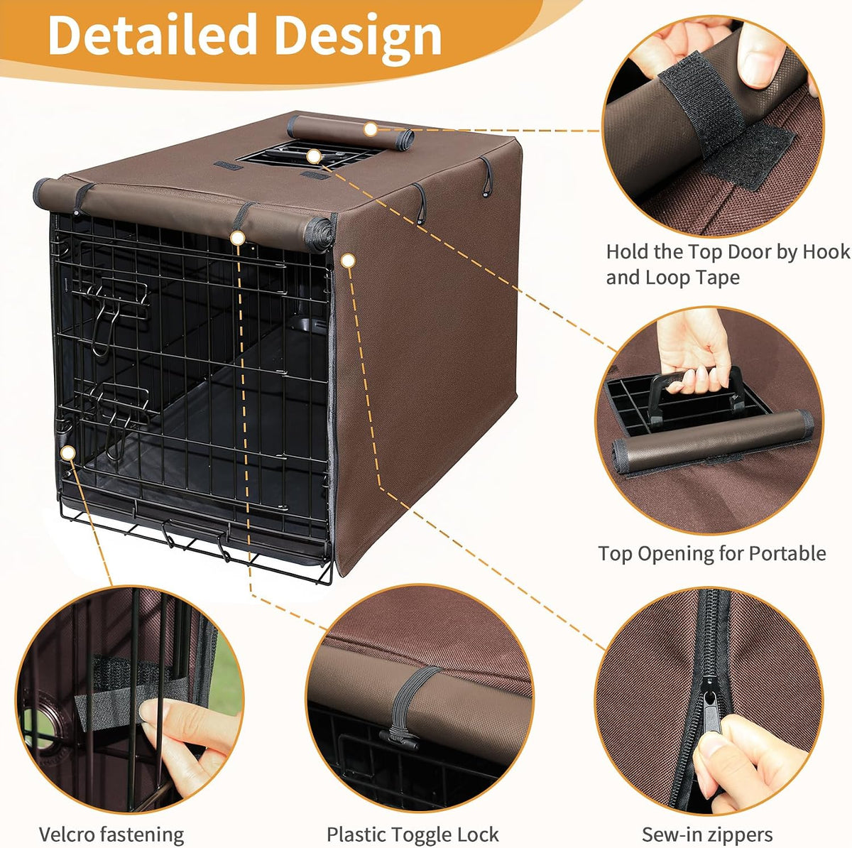 DONORO Dog Crate Cover 24 Inch Waterproof Pet Kennel Cover 600D Heavy - 36.0"L x 23.0"W x 25.0"H / Brown - image 4