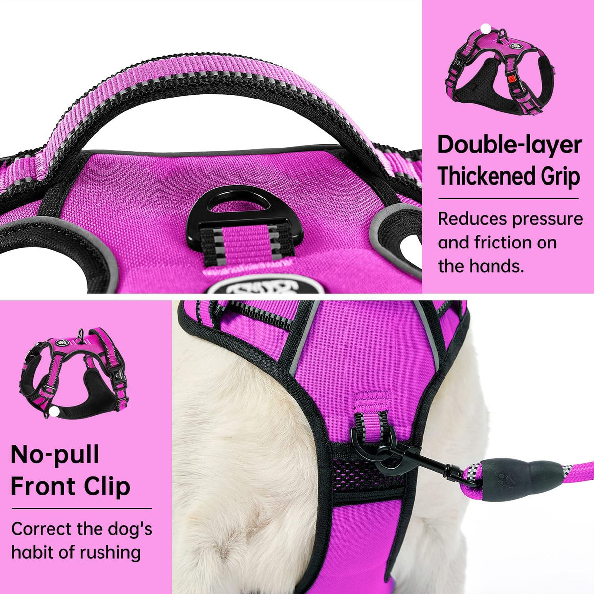IVY&LANE No Pull Dog Harness for Medium Dogs - Fuchsia Pink / Large - image 4