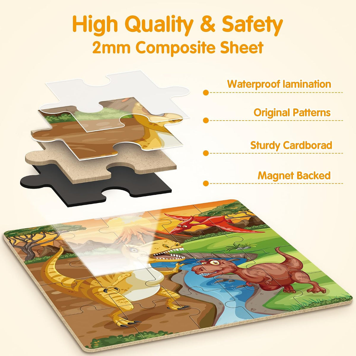 SYNARRY Unicorn Mermaid Princess Magnetic Puzzles for Child 3-5 - Dinosaur - image 3
