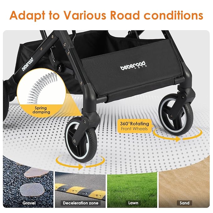 X2 Pet Stroller, Dog Cat Stroller for Small Pets Under 44lbs, Equipped with Detachable & Foldable Carrier, Waterproof Pad & Sunshade Canopy,Camel (Camel)