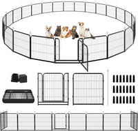 Dog Playpen Outdoor Extra Wide 24 Panels Heavy Duty Dog Fence 32" Height Anti-Rust with Doors Portable for RV Camping Yard, Total 63FT, 316 Sq.ft, Snowy Black