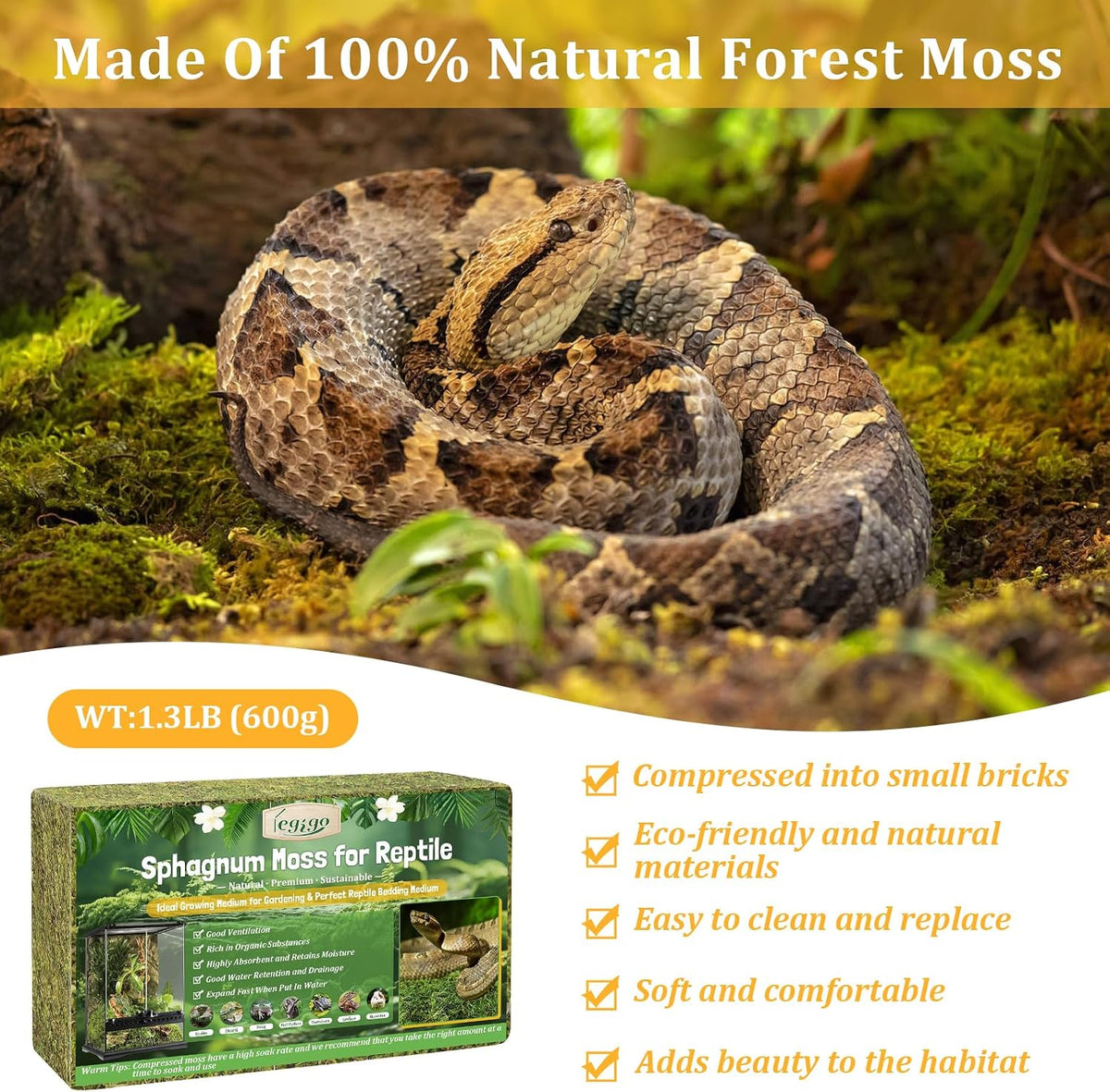14OZ Natural Sphagnum Moss for Reptile Terrarium Substrate Bedding – Daily Care for Reptiles And Amphibians - 1.3LB - image 3