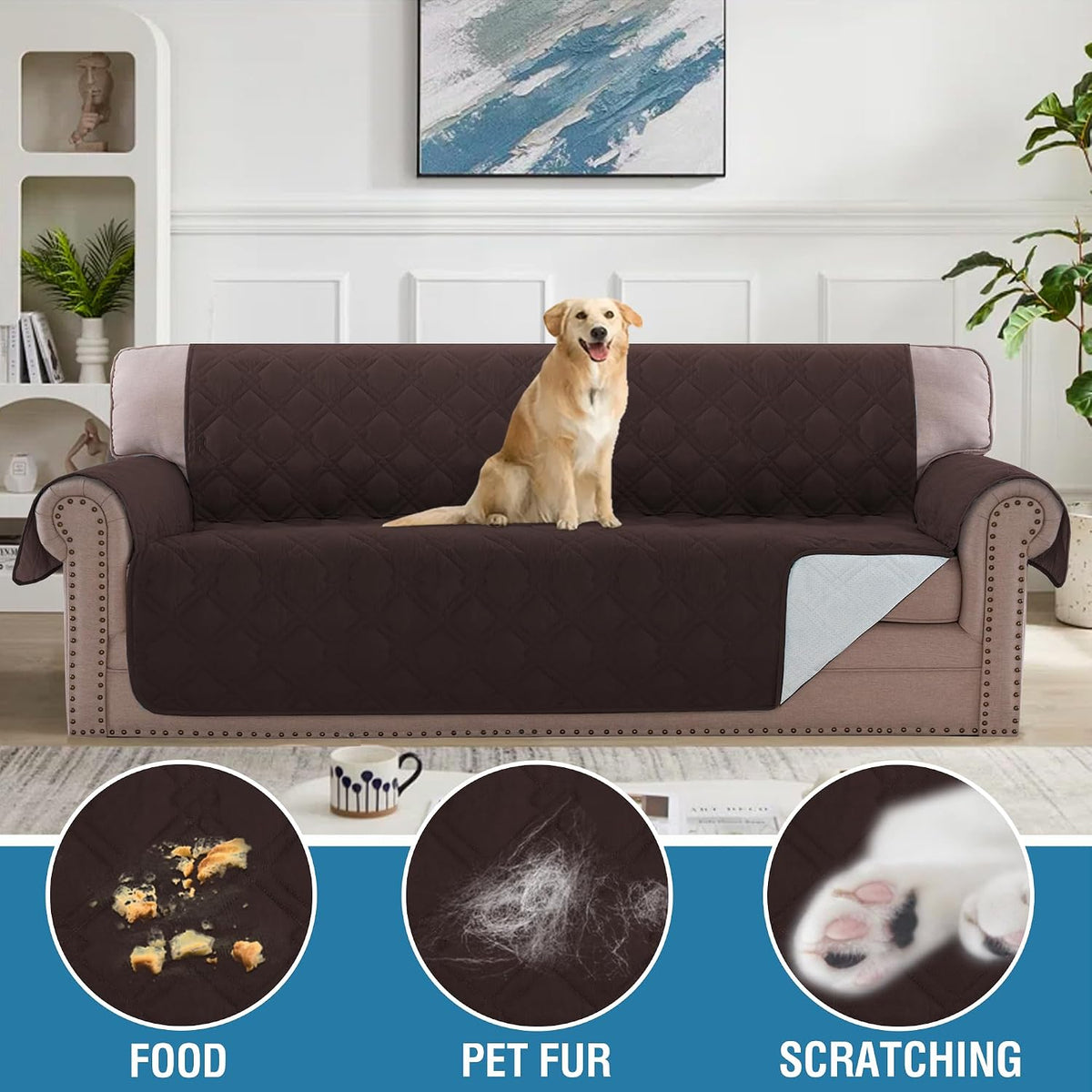 H.VERSAILTEX Sofa Cover Couch Cover for Dogs with Elastic Straps 100% - Brown / Slipcover-Oversized Sofa - image 2