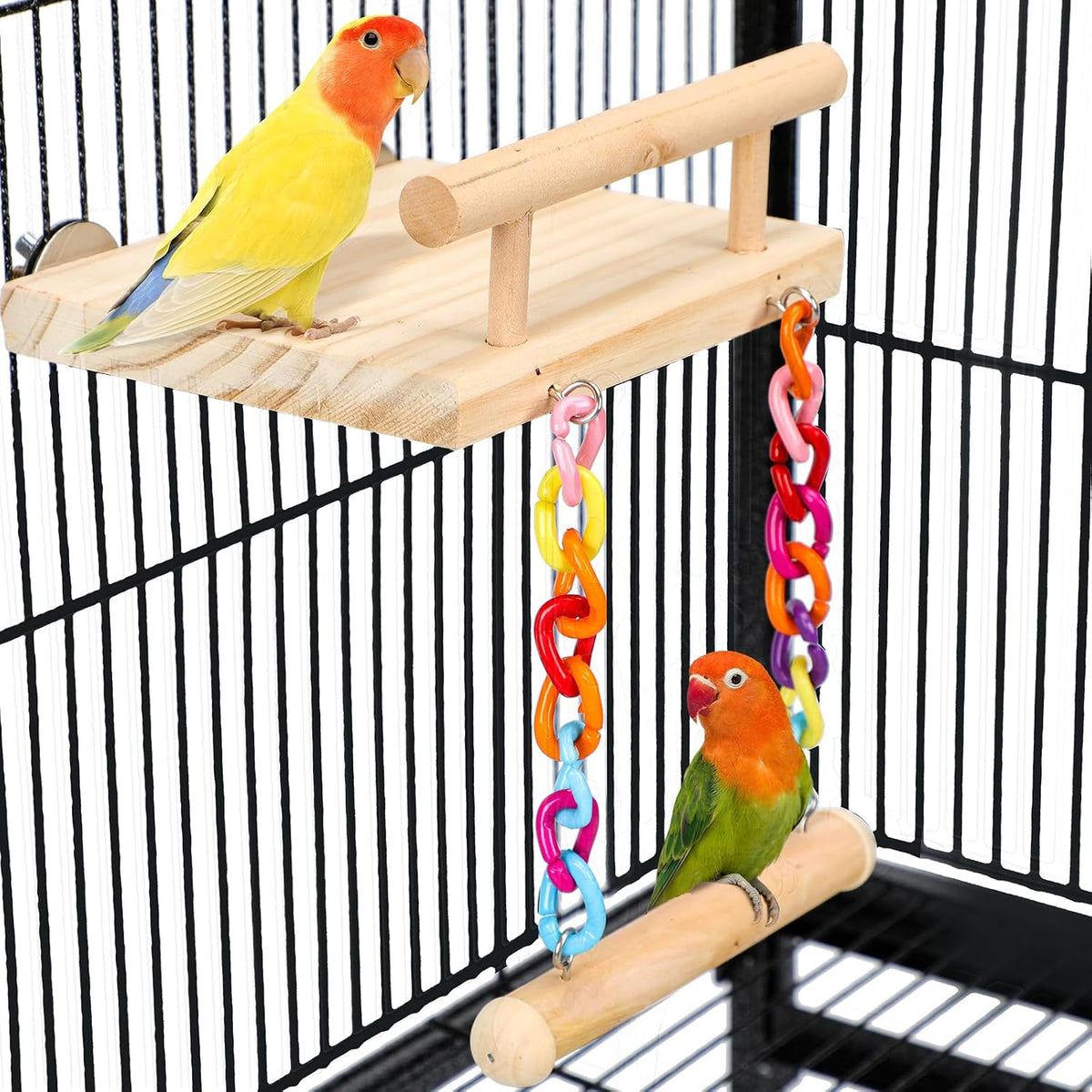 FrgKbTm Bird Perches Cage Toys Parrot Wooden Platform Play Gyms - Platform+Swing