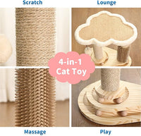 Made4Pets Cat Scratching Post, Cat Self Groomer for Indoor Cats, Cloud Soft Perch for Rest, 17.5" Tall Natural Sisal Scratcher Cat Grooming Interactive Ball Track Toys for Small Cats Kittens