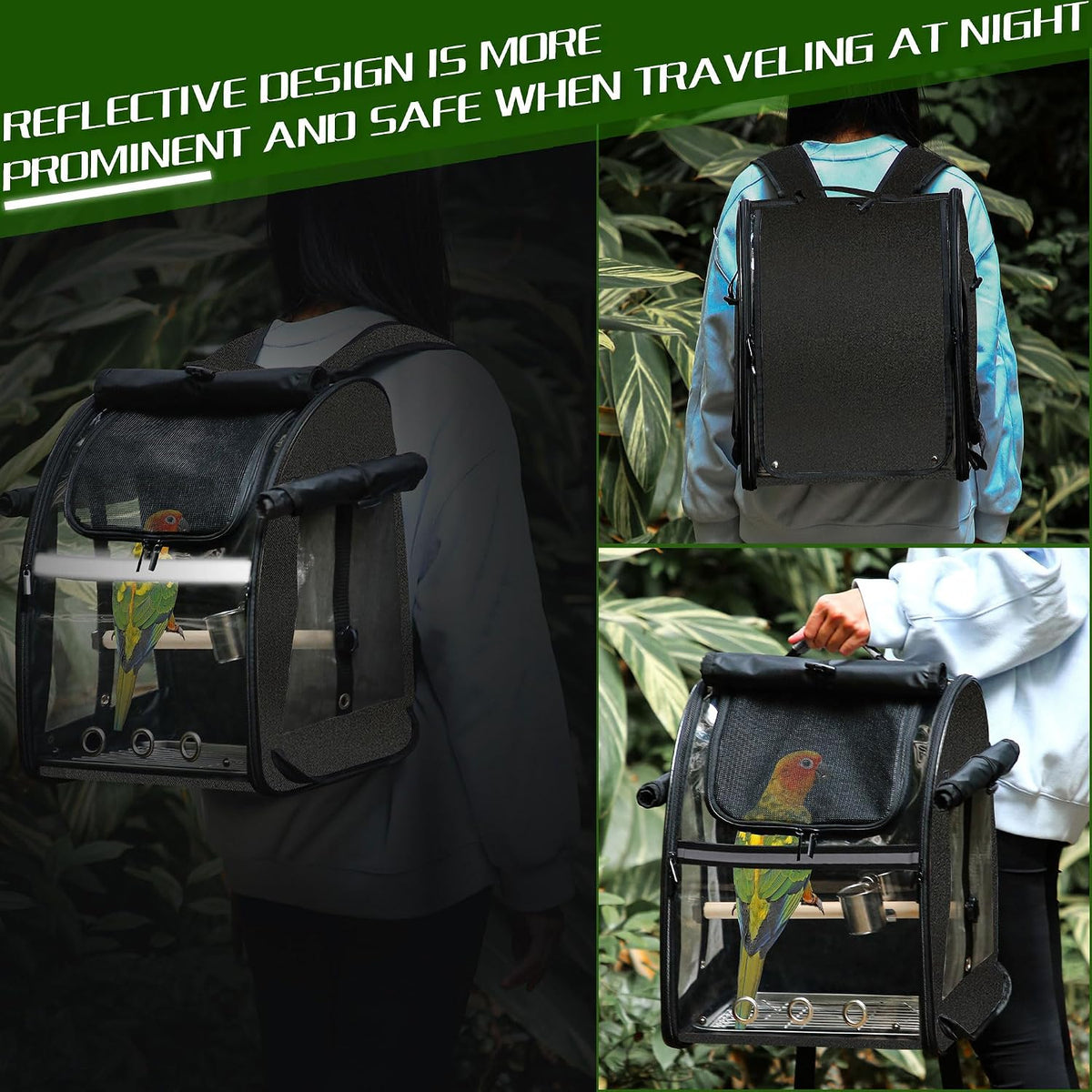 Bird Carrier Bag with Indestructible Stainless Steel Mesh - Black - image 4