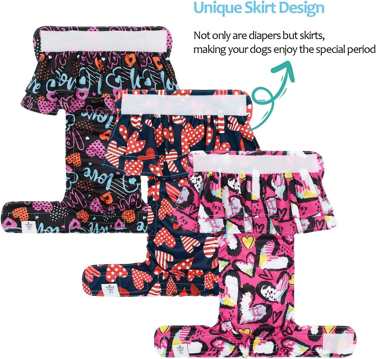 CuteBone Female Dog Diapers with Skirts 3 Pack Reusable Puppy Dresses - All hearts skirts 3pcs / M - image 2