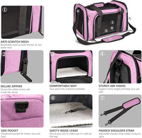Pet Carrier for Small Medium Cats Dogs Puppies up to 15 Lbs, TSA Airline Approved, Soft Sided, Collapsible Travel - Pink