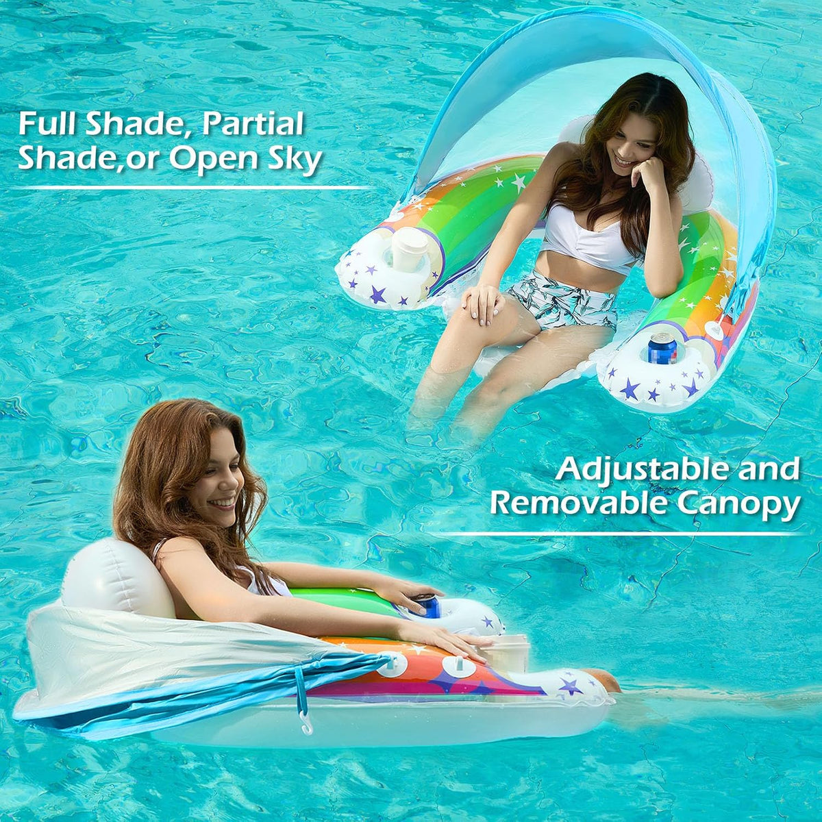 Jasonwell Pool Float with Canopy - rainbow / Large - image 2